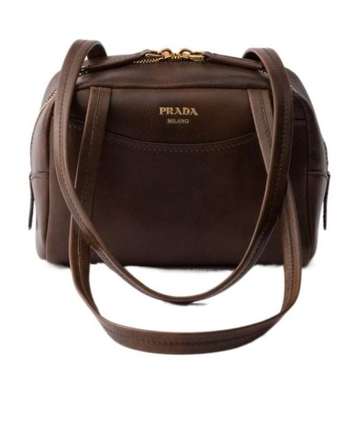 Prada Brown Box Antiqued Leather Top-Handle Mini-Bag