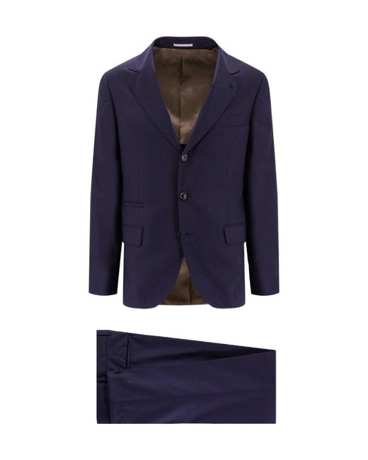 Brunello Cucinelli Blue Notched-Lapels Single Breasted Suit for men