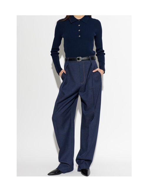 MICHAEL Michael Kors Blue Long-Sleeves Ribbed Polo Top