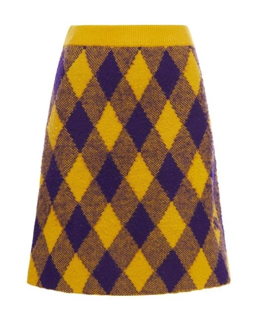 Burberry Multicolor Argyle Logo Embroidered Skirt
