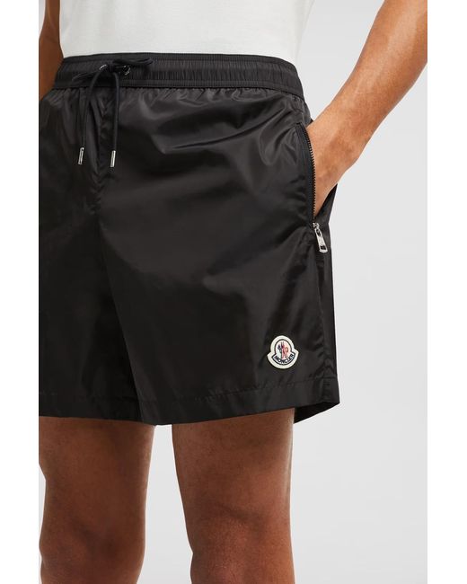 Moncler Black Logo Patch Drawstring Swim Shorts for men