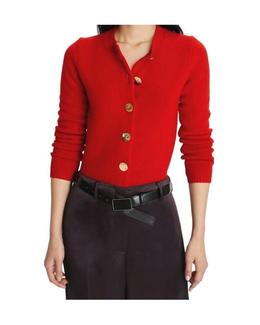Tory Burch Red Long-Sleeved Button-Down Cardigan