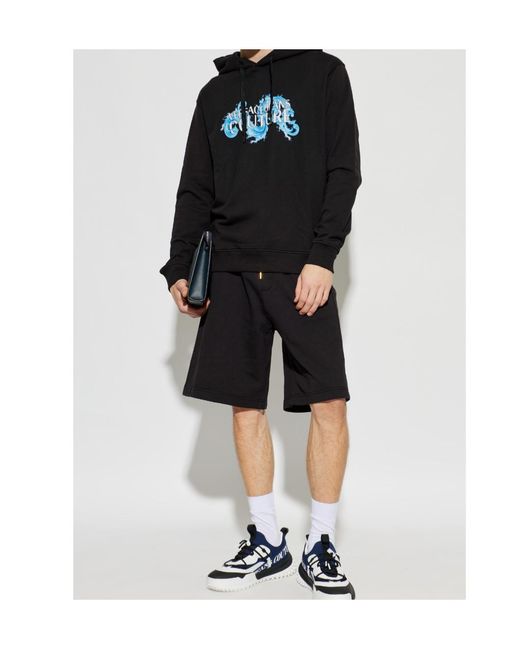 Versace Jeans Black Couture Logo Printed Drawstring Hoodie for men