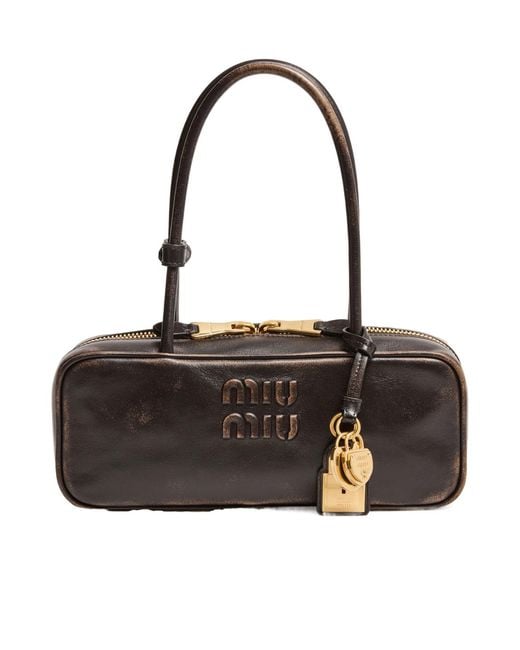 Miu Miu Black Aged Nappa Leather Bag