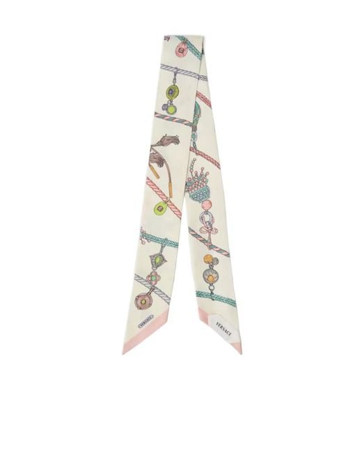 Versace White Jewel-Print Silk Scarf