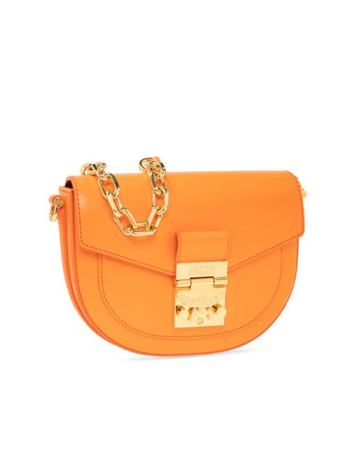 MCM Orange Concave Embossed Logo Satchel