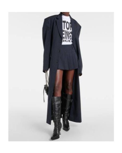 Vetements Blue Oversized Pinstriped Wool Coat