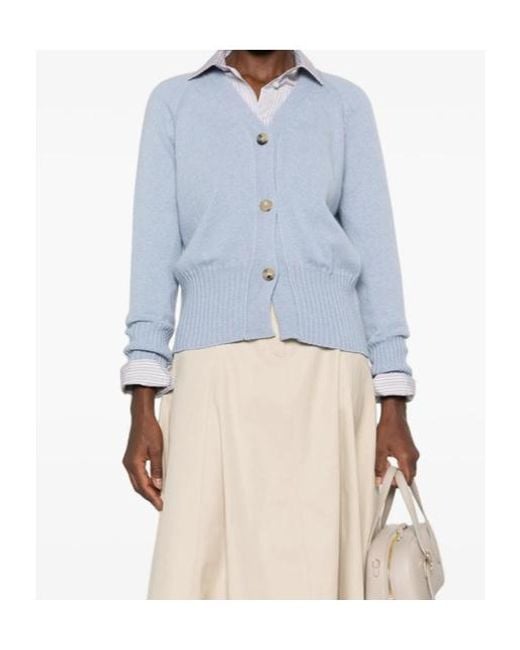 Aragona Blue V-Neck Ribbed-Knit Cardigan