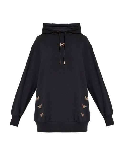 EA7 Blue Logo-Print Long-Sleeve Hoodie