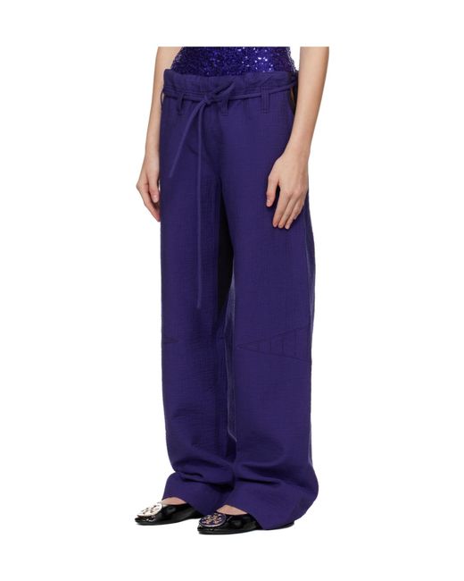 Tory Burch Blue High-Waisted Belted Trousers