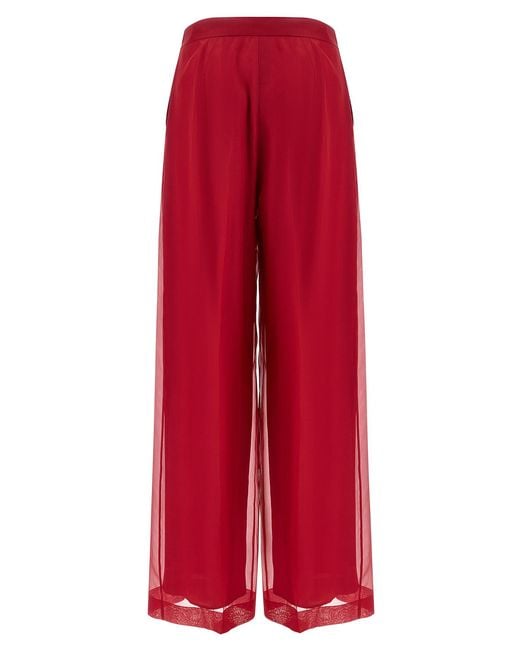 Max Mara Red Sheer Detailed Straight-Leg Pants