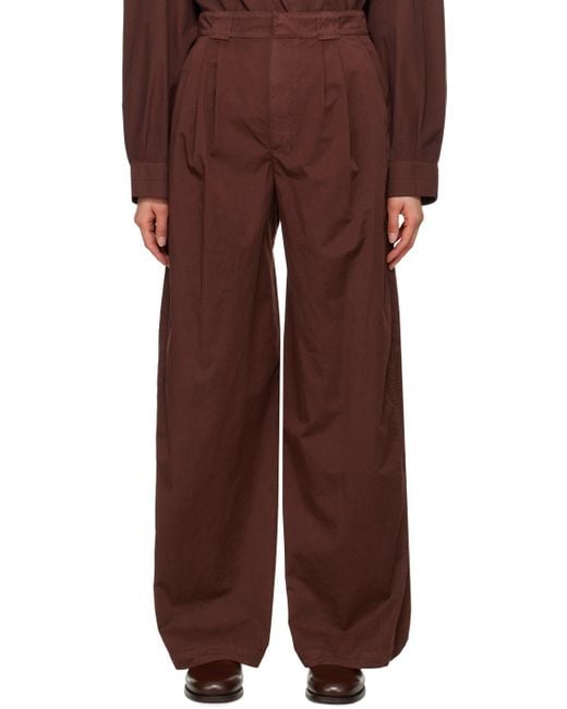 Lemaire Red Mid-Rise Pleated Wide Leg Pants