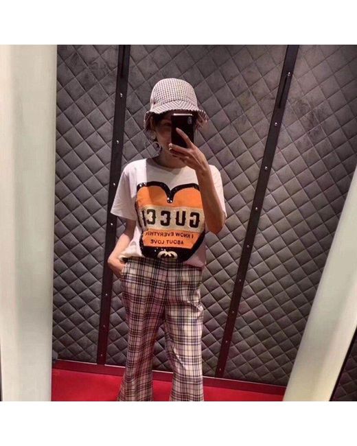 Gucci White Printed Round Collar T-Shirt