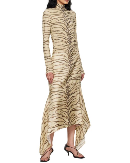 Stella McCartney Natural Asymmetric Ruffled Zebra-Print Silk Midi Skirt