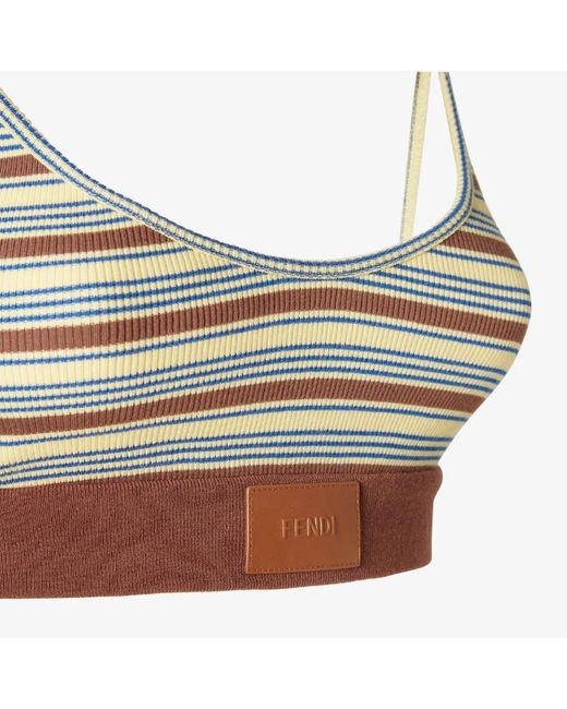 Fendi Gray Logo Patch Sriped Knitted Top