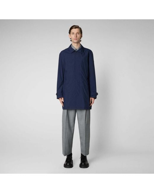 Save The Duck Blue Logo-Appliqué Single-Breasted Coat for men