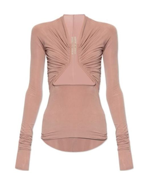 Rick Owens Pink Prong Ls Long Sleeved Gathered Top