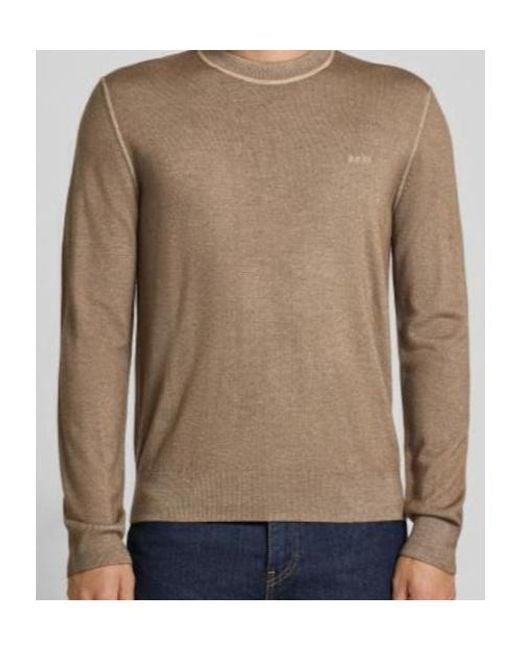 Boss Brown Crew-Neck Virgin-Wool Sweater for men