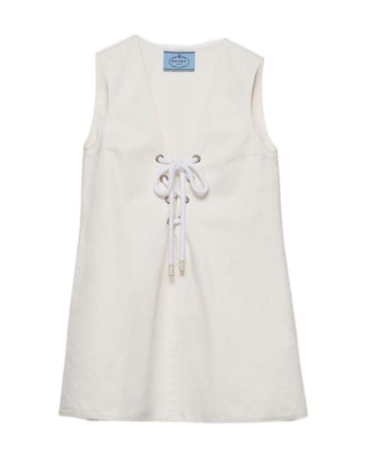 Prada White V-Neck Sleeveless Mini Dress