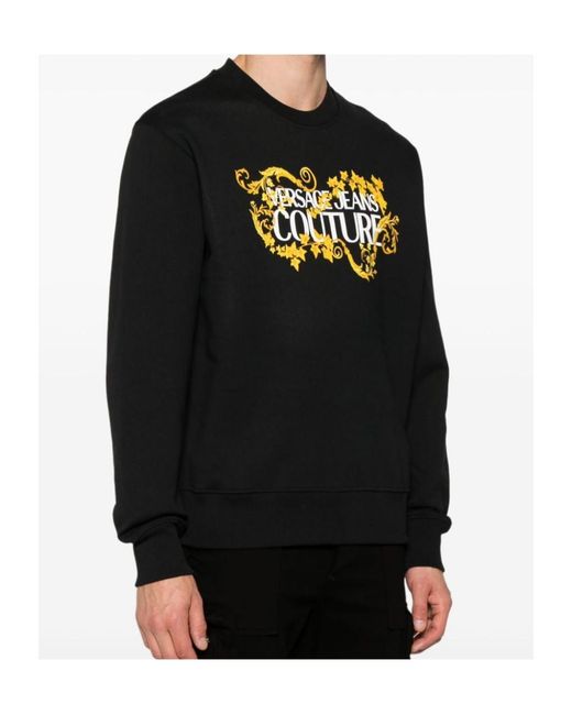 Versace Jeans Black Logo-Print Cotton Sweatshirt for men