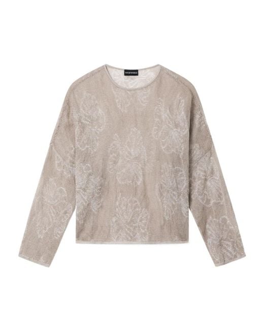 Emporio Armani Natural Two-Tone Floral Motif Jacquard Jumper