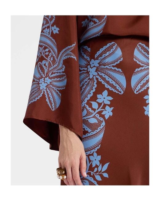 LaDoubleJ Red Mix-Print Midi Skirt