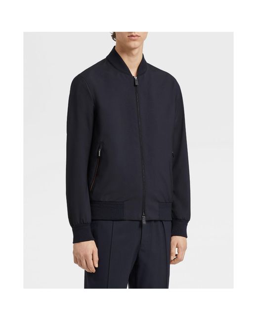 Zegna Blue Zipped Elasticated Hem Bomber Jacket for men