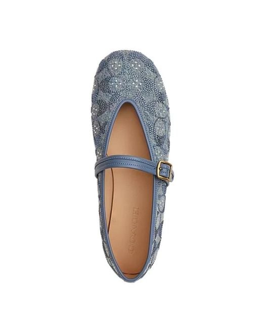 COACH Blue Mary Jane Crystal-Embellished Buckle-Strap Ballet Flats