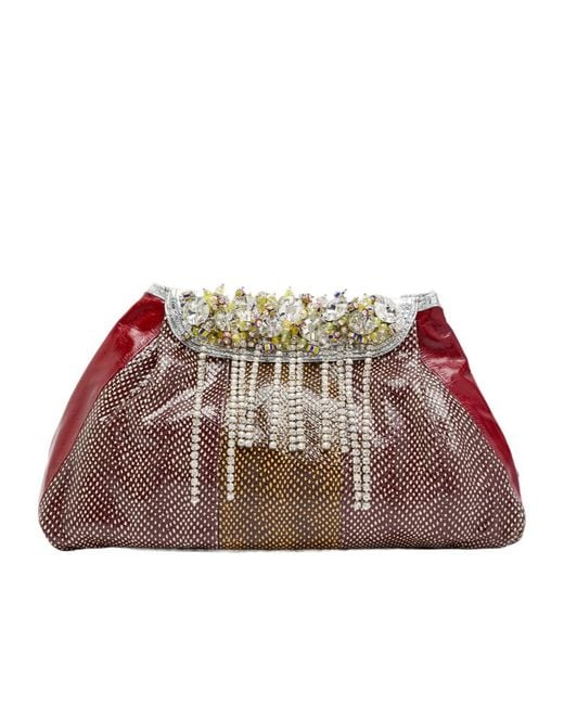 Dries Van Noten Red Snake Print Color-Blocked Handbag
