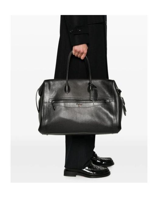 Santoni Black Grained-Leather Holdalls Bag for men