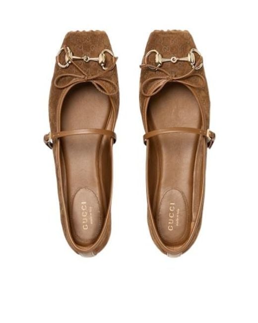Gucci Brown Horsebit Suede & Leather Ballet Flat