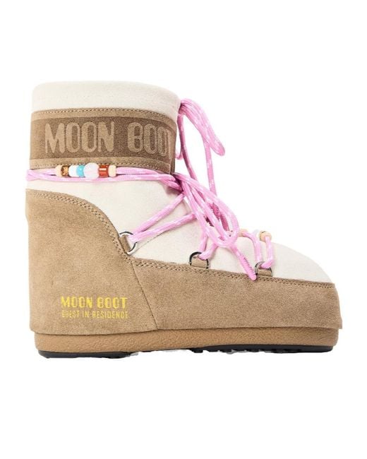 Moon Boot Pink Off- Color-Blocked Suede Snow Boots