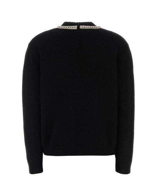 Valentino Black Bow Embellished V-Neck Jumper