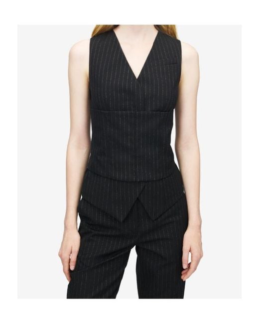 McQueen Black Wool Pinstripe Waistcoat