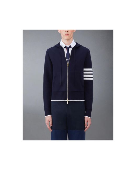 Thom Browne Blue Fish 4-Bar Striped Zipped Hoodie for men