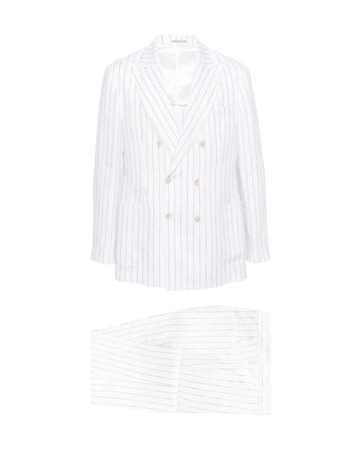 Brunello Cucinelli White Double-Breasted Linen Suit for men