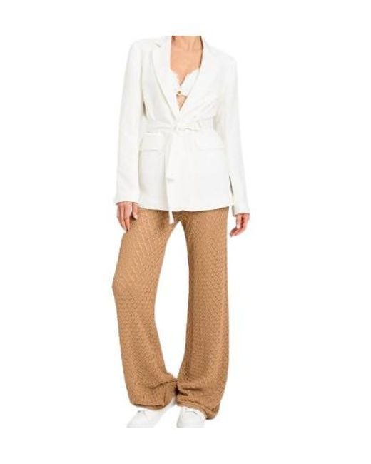 Twinset White Pointelle-Knit Wide-Leg Trousers
