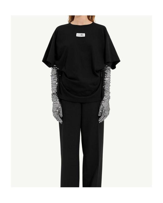 MM6 by Maison Margiela Black Roundneck Label T-Shirt