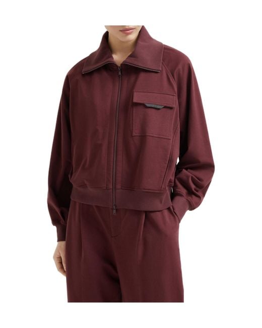 Brunello Cucinelli Red Pocket-Detail Zip-Up Sweatshirt