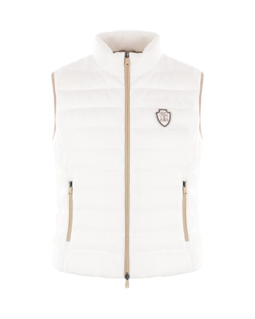 Brunello Cucinelli White Logo Patch High Neck Gilet