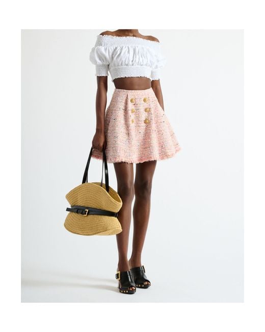 Balmain Pink Buttoned Tweed Mini Skirt