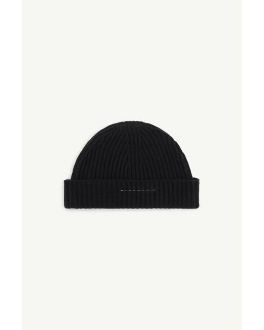 MM6 by Maison Margiela Black Ribbed Logo-Patch Beanie for men