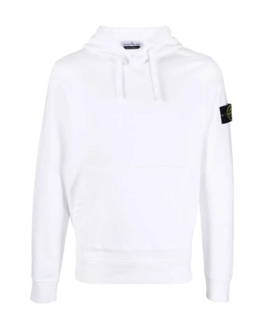 Stone Island White Hoodie Cotton Fleece for men