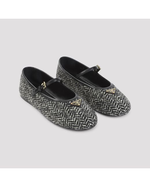 Prada Gray Round-Toed Ballet Shoes