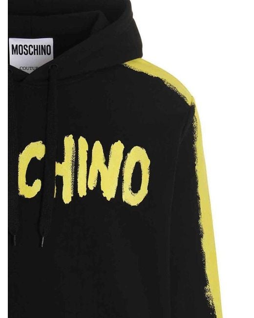 Moschino Black Graffiti Logo Printed Drawtring Hoodie for men