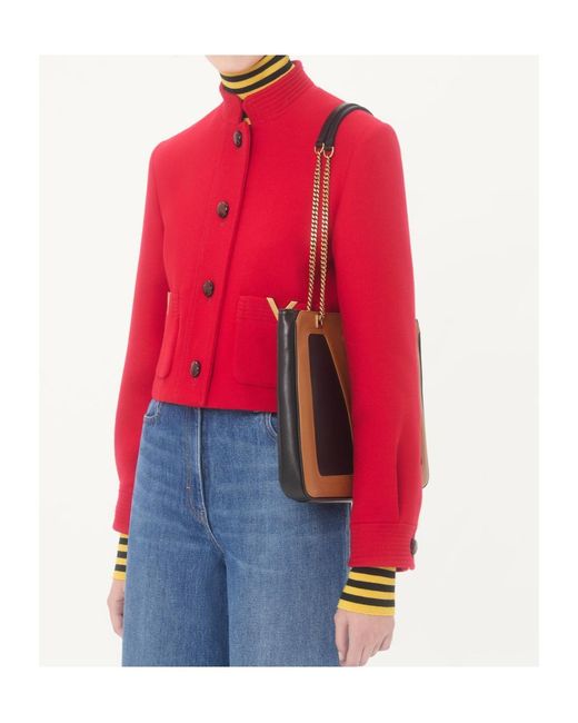 Valentino Red Drill Double Logo Plaque Button-Up Jacket