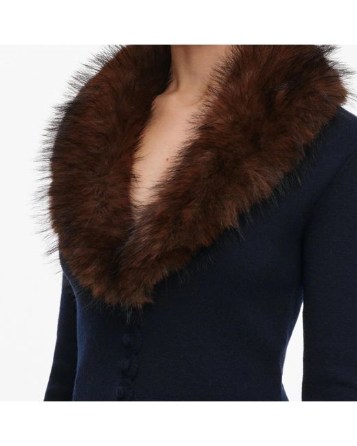 Self-Portrait Blue Faux-Fur Knit Cardigan