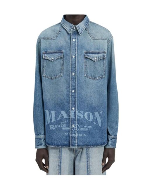 MM6 by Maison Margiela Blue Logo Printed Denim Shirt for men