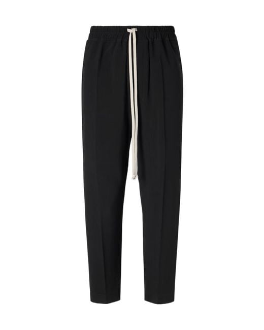 Rick Owens Black Drawstring Elasticated Waistband Cropped Trousers