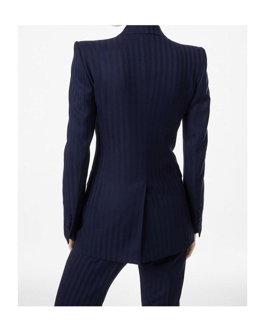Tom Ford Blue Tonal Stripe Double Breasted Jacket